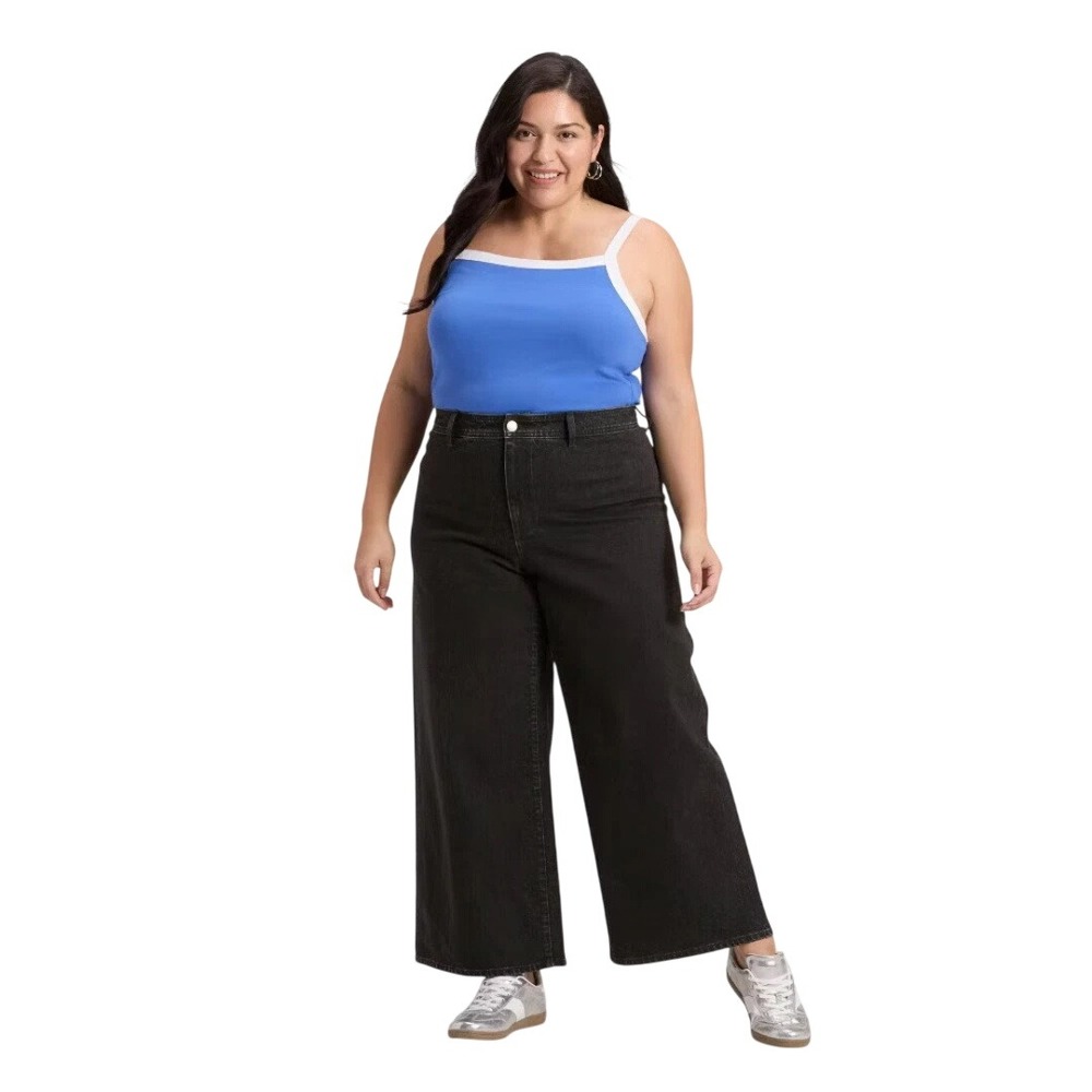 Universal Thread Women's Black High-Rise Sailor Wide Leg Jeans Size 14